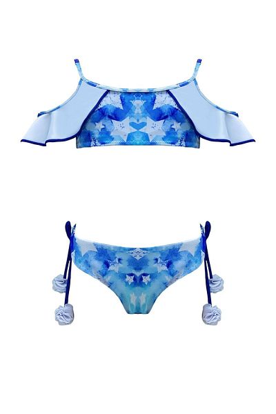 LOOK ME Σετ μπικίνι για κορίτσια με βολάν με γιακά Halter με λεπτομέρεια Pompon 50uv By Nessi Byrd