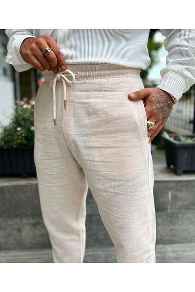 TEZZGAH BUTİK Linen Double Leg Trousers