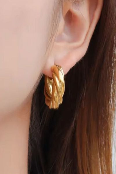 Jaida Moda Gold Twisted Women's Steel Hoop Earrings