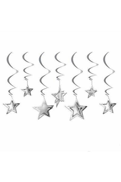 Parti Dükkanım زينة سقف معلقة على شكل نجمة ثلاثية الأبعاد فضية 10 قطع