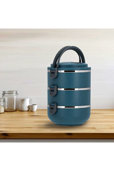 Penguen Anthracite Blue 3 Layer Food Thermos Storage Container