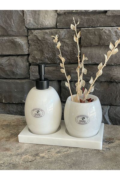 Polen Stone 3-piece White Marble Oval Bathroom Set - New