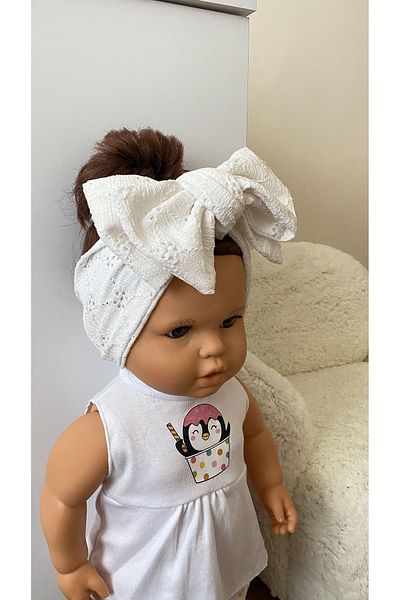 ALYA White big bow scallop baby bandana with adjustment compatible with age zero