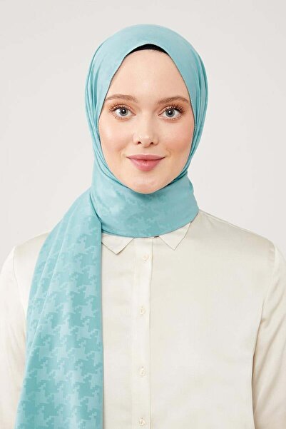 Levidor Turkuaz Jakarlı Puzzle Desen Elegance Şal