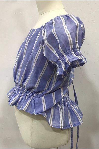 Çikoby Girl - Balloon Sleeve Striped Crop Blouse