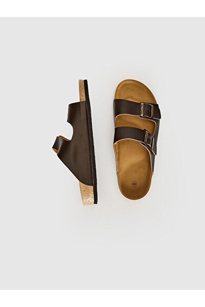 LC Waikiki LCW STEPS Чоловічі тапочки - Колір кава, шкіра, подвійна стрічка