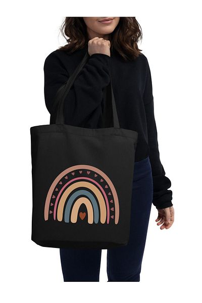 Cemira Geantă tote din pânză neagră Bohemian Rainbow - Geantă din pânză, Geantă Shopper