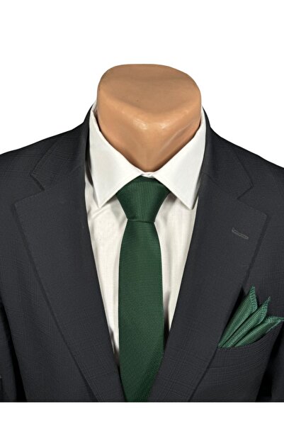 HARES ربطة عنق منسوجة ومنديل منسوج يدويًا باللون الأخضر الزمردي