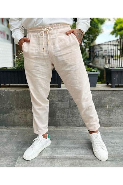 TEZZGAH BUTİK Linen Double Leg Trousers