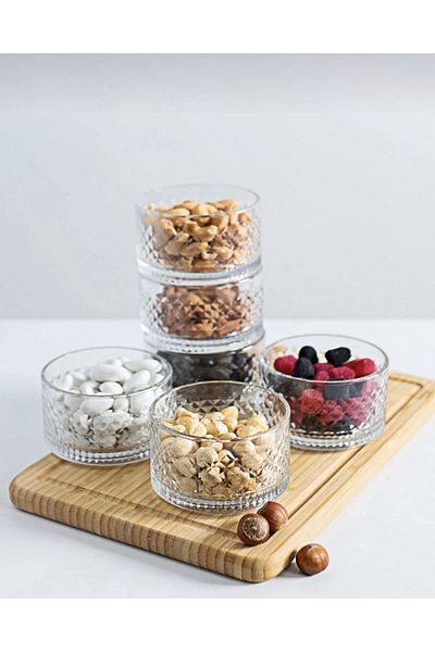 DİBA AVM Elusia 6-Piece Glass Bowl Snack Bowl Magnolia-magnolia Pudding Bowl Snack Bowl 200 ml 6-Piece Glass Bowl