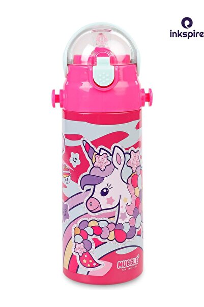 inkspire Kız Çocuk Matara 550 ml Çelik Matara Boyun Askılı Pipetli Çelik Sulu...