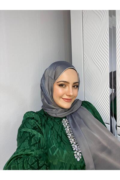 MİS İPEK Γυναικείο σάλι χιτζάμπ με πέτρινη λεπτομέρεια