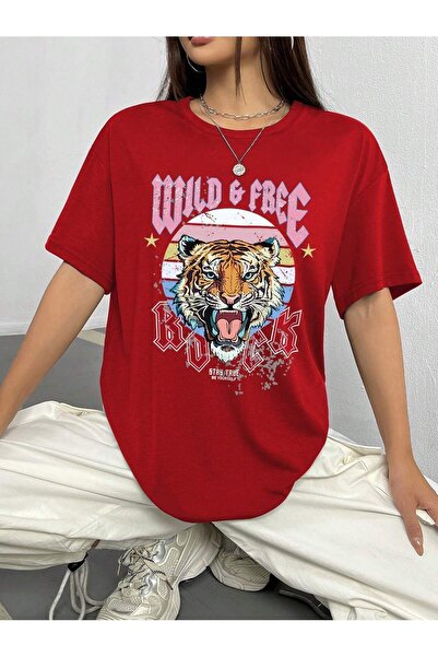 MODAVİBE Γυναικείο T-Shirt σε χαλαρή γραμμή - Με στάμπα