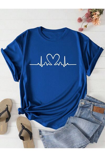 MODAVİBE Γυναικεία - Μπλουζάκι Modavibe με στάμπα καρδιάς σε μεσαίο μέγεθος