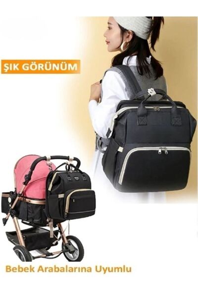 St Morritz Bebek Bakım Çantası Yataklı Su Geçirmez Puset Askılı Anne Bebek Ça...