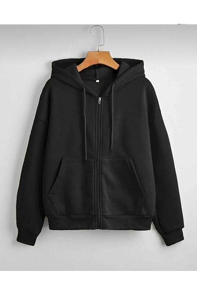 liyanes Unisex Μαύρη ζακέτα με κουκούλα με φερμουάρ
