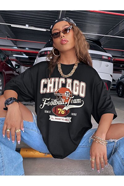 MODAVİBE Γυναικείο Υπερμεγέθες Unisex Κοντομάνικο Μπλουζάκι με Στάμπα Chigo