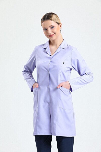 Ehil مريلة عمل بياقة قميص من قماش الألبكة - للنساء