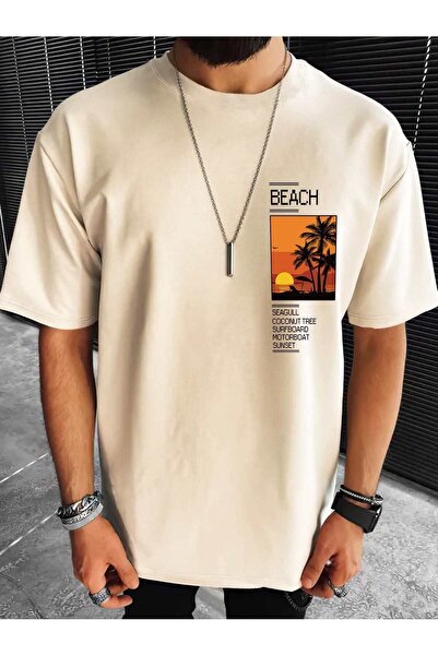 MODAVİBE Ανδρικό μπλουζάκι με στάμπα παραλίας Fashion Vibe