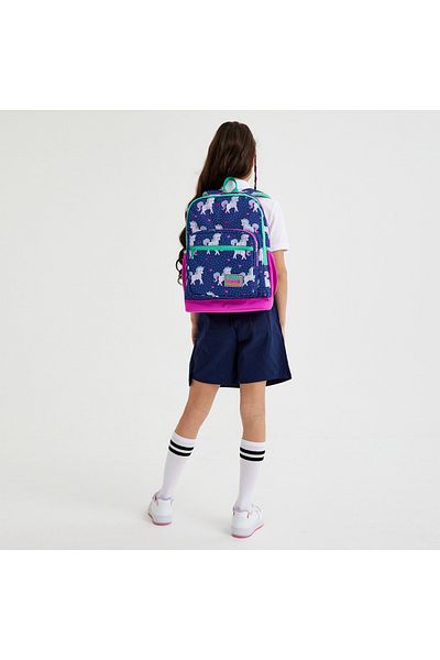 Coral Kids Navy Blue and Pink Unicorn Patterned Four Compartment School Backpack 23467