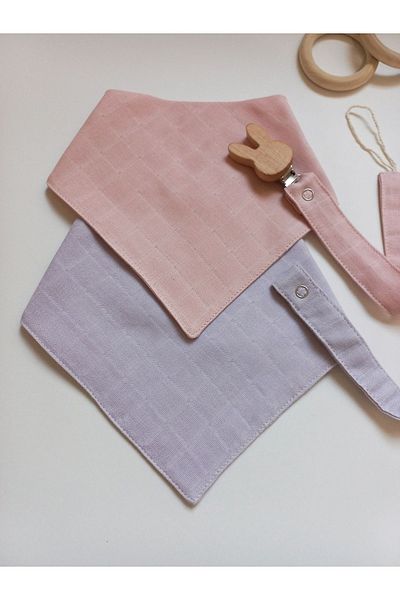 sbbaby Muslin 100% Organic Baby Bib (Collar) Pacifier Strap with Wooden Clip Set of 4