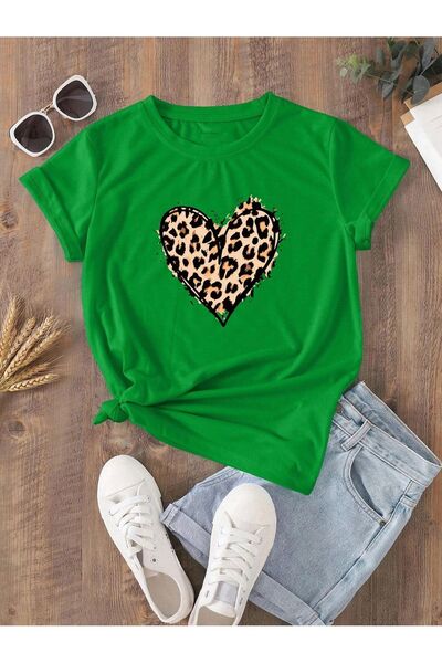 MODAVİBE Tricou pentru femei cu imprimeu leopard One Heart - Fashion Vivibe M...