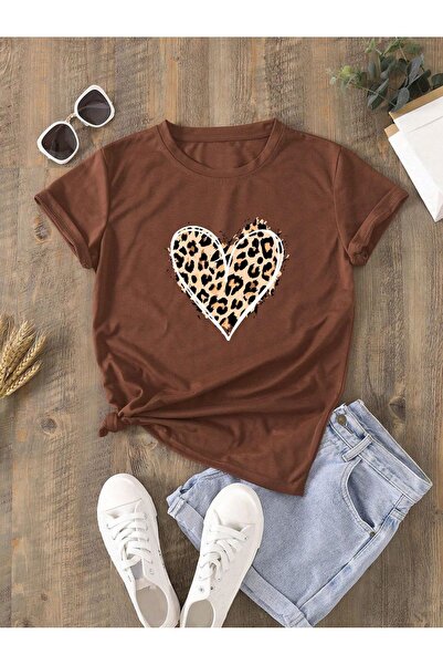 MODAVİBE Tricou pentru femei cu imprimeu leopard One Heart - Fashion Vivibe M...