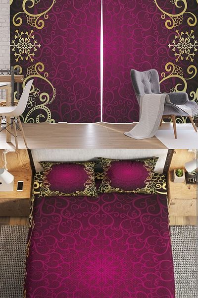 Elmas Dizayn 2 Pieces Double Duvet Cover Set - 140 Cm*240, 3d Digital Print, Background Curtain, Motif Purple