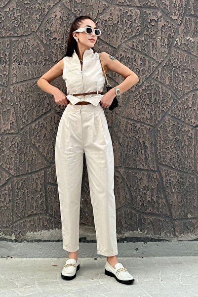 Genel Markalar Kadın Jayla Premium Kemerli Yelek Pantolon Takım