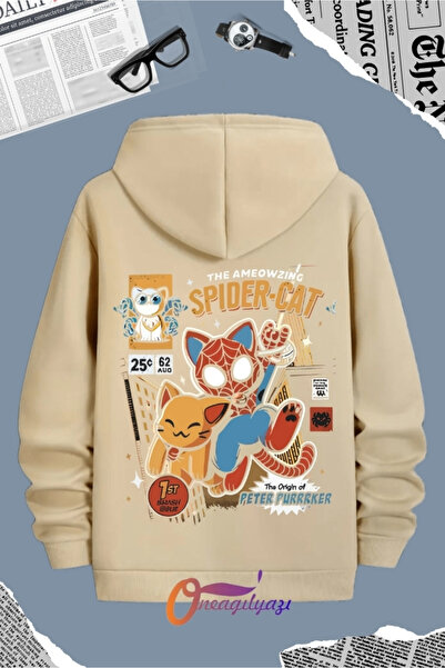 oneagılyazı سويت شيرت بقلنسوة بطبعة سبايدر كات للرجال