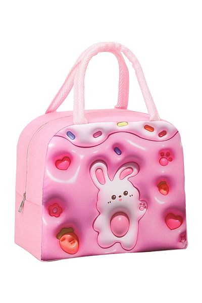 Ecrou Pink 3d Cute Rabbit Cartoon Lunch Food Bag - Stain Resistant