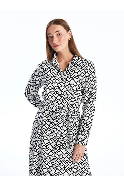 LC Waikiki lCWAIKIKI - Women's Black Printed Shirt Dress, lonG Sleeve
