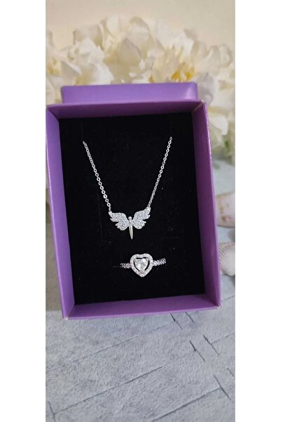 JUPİTER HOME طقم خاتم فضة وقلادة ملاك من Pandora`m - ضمان مستورد لمدة عامين