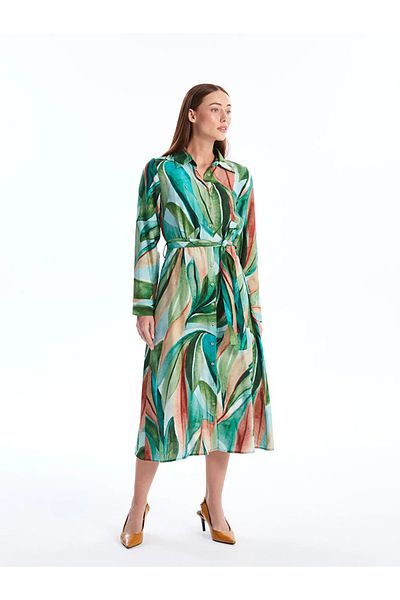 LC Waikiki Lcwaikiki Classic Black Printed Pattern Long Sleeve Women Shirt Dress