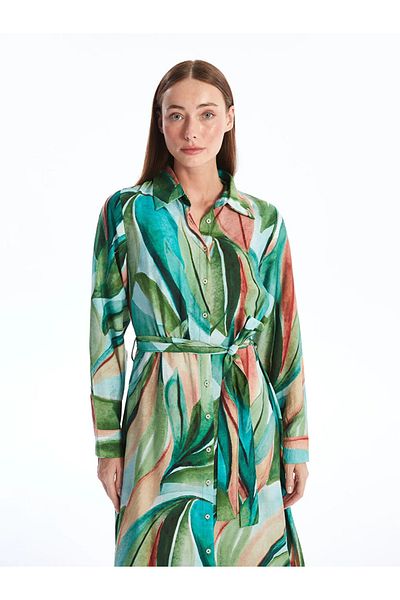LC Waikiki Lcwaikiki Classic Black Printed Pattern Long Sleeve Women Shirt Dress