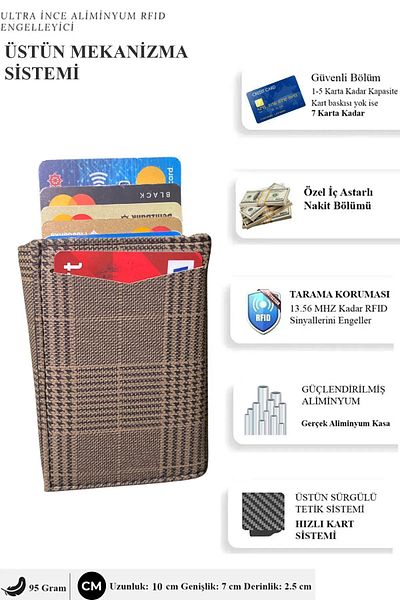 KAZIM ALIÇ Men's Vegan Leather - BlaCk Cash Compartment Slide MeChanism Wallet Card Holder