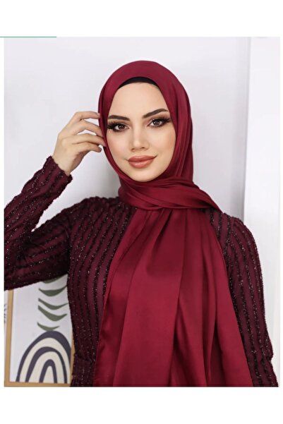 Trablus Janjan Shiny Satin Textured Hijab Evening Dress Chiffon Shawl