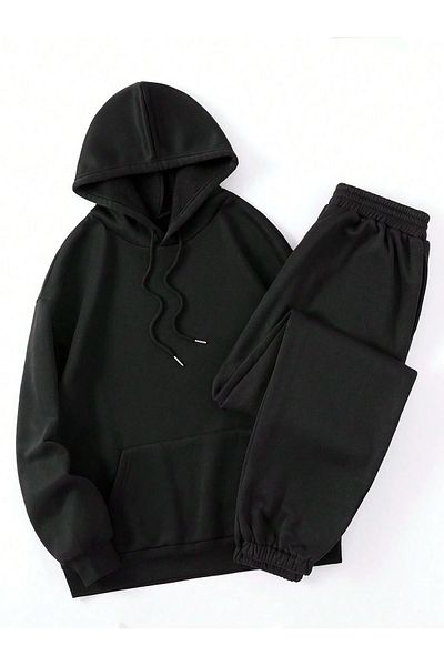 PALPİTO Μαύρο No Drama Printed - Γυναικείο Σετ Jogger Sweat με κουκούλα, 3 νήματα