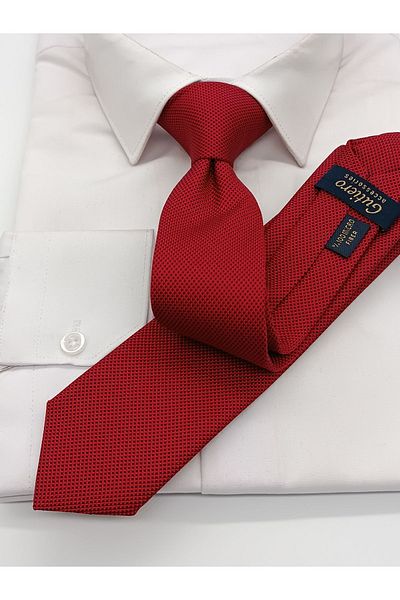 Gutiero Red Black Sand Patterned Slim Tie