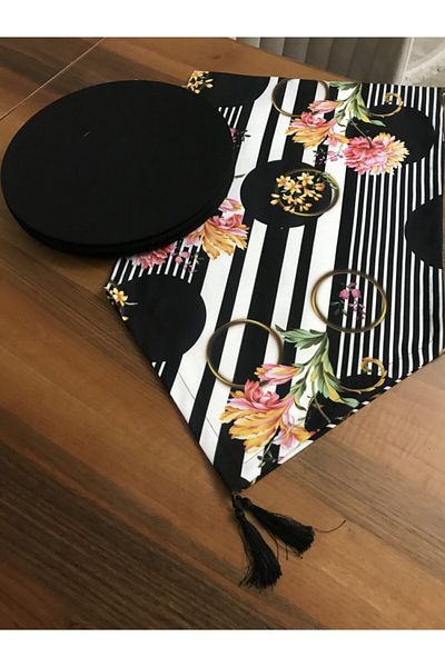 GNCHOME Alb-negru cu dungi cu model floral și set de farfurii din 6 piese
