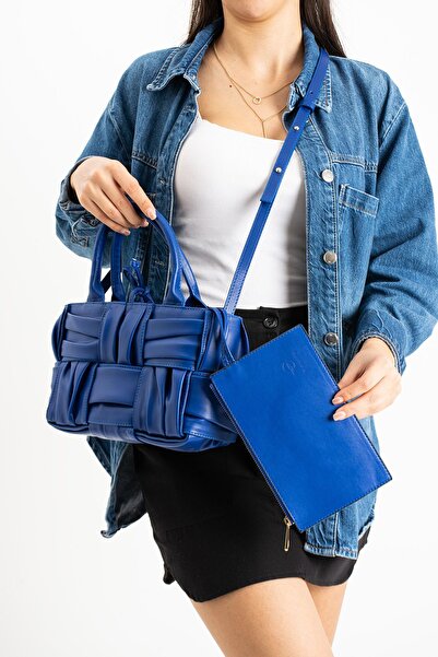 GALB LEATHER El Yapımı Orta Boy El Örgüsü Özel Aksesuarlı Premium Kadın Omuz Çantası PLUS-BTG