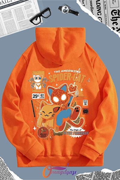 oneagılyazı سويت شيرت بقلنسوة بطبعة سبايدر كات للرجال