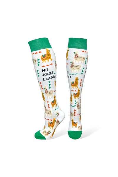 Mevo White Lama Patterned Flexible Cotton Unisex Knee Socks