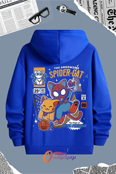 oneagılyazı سويت شيرت بقلنسوة بطبعة سبايدر كات للرجال