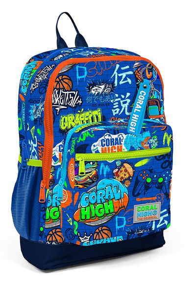 Coral High Rucsac de școală pentru copii cu model de baschet portocaliu bleumarin - T23767