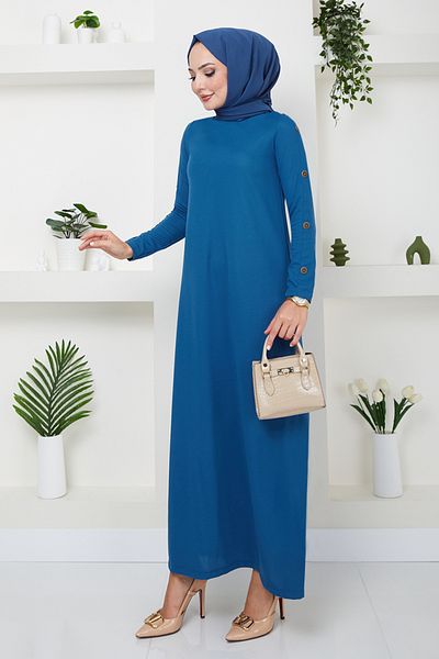 ModaMerve InDigo Dress - Button DetaileD Sleeves, 10006ETT902-M