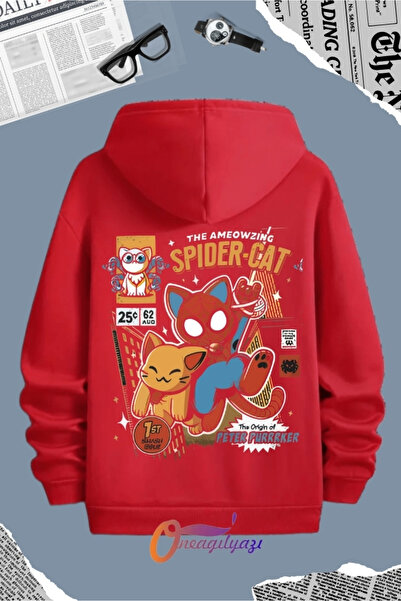 oneagılyazı سويت شيرت بقلنسوة بطبعة سبايدر كات للرجال