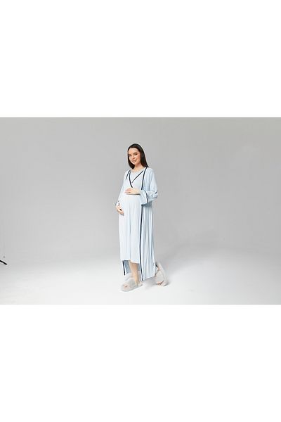 CT MODA Blue Special Design - Set de rochii de maternitate și cămașă de noapte pentru maternitate și vară 100% bumbac