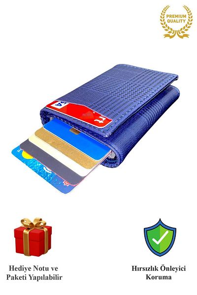 KAZIM ALIÇ Men's Vegan Leather - BlaCk Cash Compartment Slide MeChanism Wallet Card Holder