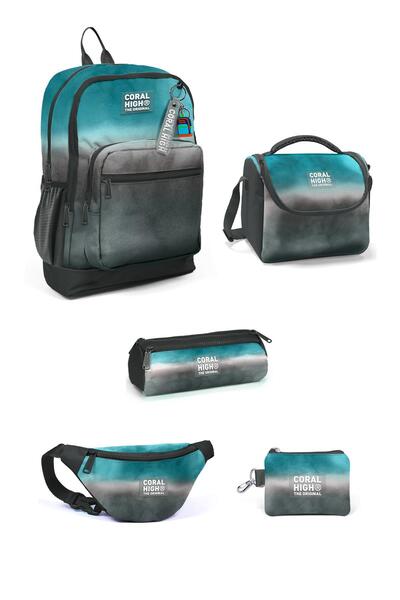 Coral High Σετ σχολικής τσάντας 5 τεμαχίων για παιδιά τιρκουάζ γκρι μπατίκ 5S...